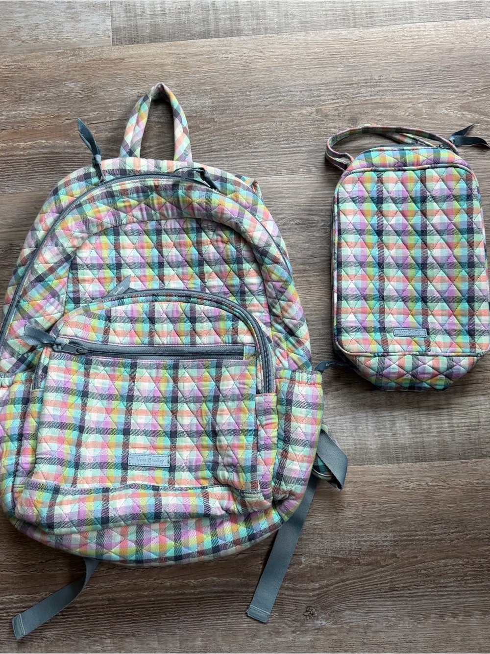 Vera Bradley Gingham Plaid Matching Backpack & Lunch Bunch Bag Set